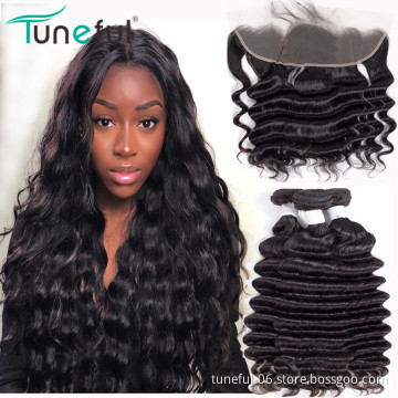 Cheap Indian Human Hair Deep Wave Bundles With Hd Lace Closure, 613 Hair Bundles With Transparent Lace Hd Frontals